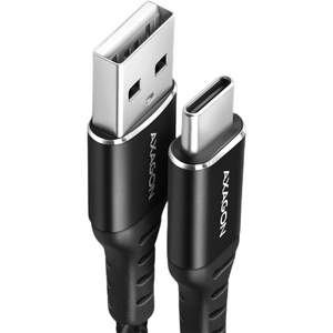 AXAGON Cablu de date BUCM-AM15AB, USB-C la USB-A, 1.5m, 3A, USB 2.0, QC 3.0 60W, matisat, conector aluminiu, Negru