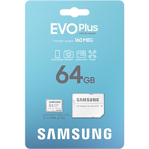 Samsung EVO Plus (2024) microSD, 64 GB, U1, V10, A1, UHS-I + Adaptor SD