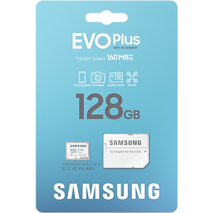 Samsung EVO Plus (2024) microSD, 128 GB, U3, V30, A2, UHS-I + Adaptor SD