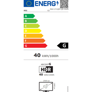 Monitor MSI MAG 271QPX QD-OLED E2, 26.5 inch, WQHD, 2560 x 1440, HDMI, DisplayPort, Pivot, 240 Hz, 0.03 ms, Negru