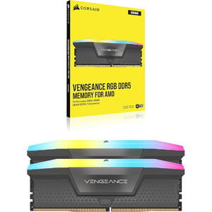 Corsair Memorie DDR5, 32GB, KIT 2x16GB, 6000MT/s, C28, XMP&EXPO, Negru, RGB, VENGEANCE