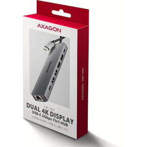 Hub AXAGON HMC-7HX2, USB-C, USB-A, HDMI, RJ-45, PD 100W