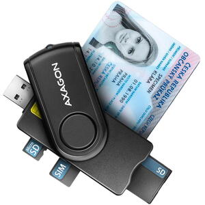 AXAGON Cititor carduri CRE-SMP2A, USB Smart Card & SD/microSD/SIM Card PocketReader Resigilat/Reparat