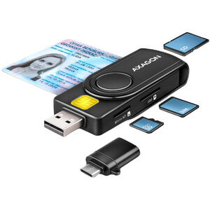 AXAGON Cititor carduri CRE-SMP2A, USB Smart Card & SD/microSD/SIM Card PocketReader Resigilat/Reparat