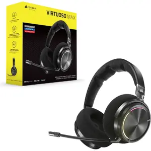 Corsair VIRTUOSO MAX Wireless, Dolby Atmos, Noise Cancelling, Microfon detasabil, RGB, Carbon, 60h, pentru PC/ Playstation, Negru